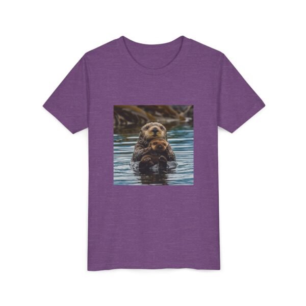 Youth Short Sleeve Tee with ZooMates! design and Sweet Sea Otter with Its Baby - Image 3